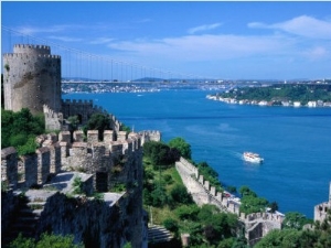 Fatih Bridge, Crossing the Bosphorus, from Rumeli Hisari Fortress, Istanbul, Istanbul, Turkey