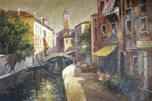 Venice Oil Painting 0002,Bridges over canal,scenic canal  house