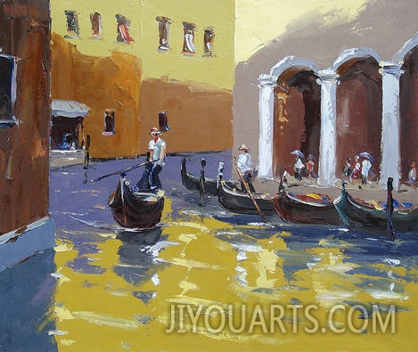 Venice Oil Painting 0004,beautiful waterways with gondolas,abstract venice painting