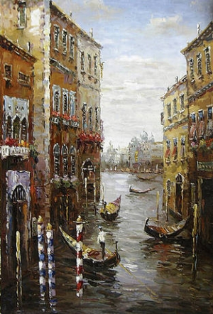 Venice Oil Painting 0006, street views of waterfront houses