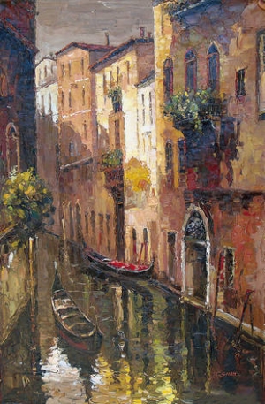 Venice Oil Painting 0008, street views of  waterfront houses, historic canals