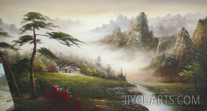 Landscape Oil Painting 100% Handmade Museum Quality0109,moutains and a stream