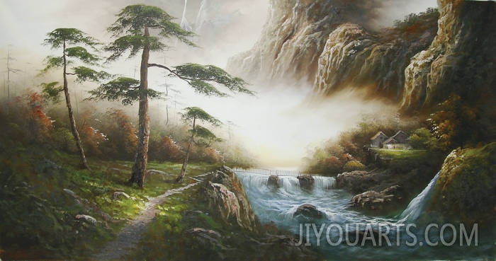 Landscape Oil Painting 100% Handmade Museum Quality0110,moutains and a river