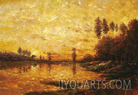 Landscape Oil Painting 100% Handmade Museum Quality0123,abstract oil painting of lake scene at the sunset