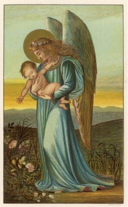 Guardian Angel Walks with a Child in Its Arms
