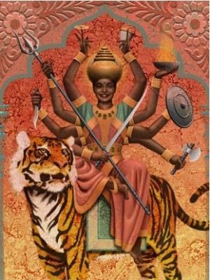A View of Durga, the Indian Goddess of War, Sitting on a Tiger