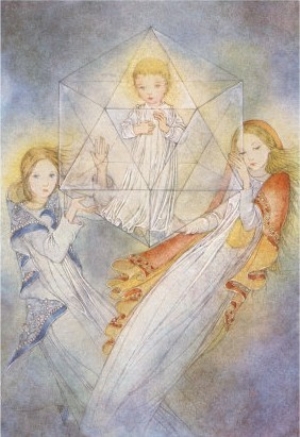 Ethereal Girls with Child in Magic Prism