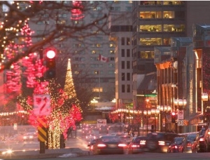 Avenue McGill College with Christmas Decor, Montreal, Quebec, Canada