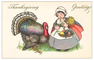 Little Pilgrim Girl with Turkey