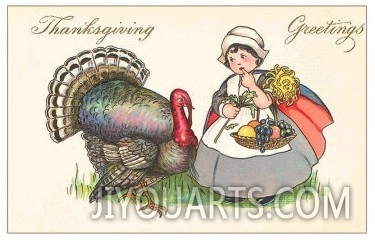 Little Pilgrim Girl with Turkey