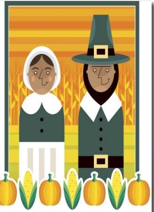 Stylized Portrait of Pilgrim Couple
