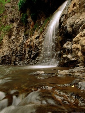 Waterfall and River Flowing over Escarpment into Lake Natron, Lake Natron, Arusha, Tanzania