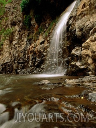 Waterfall and River Flowing over Escarpment into Lake Natron, Lake Natron, Arusha, Tanzania