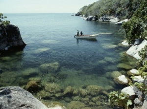 A Small Motorboat in a Lake Malawi Cove