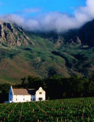 Cape Dutch Colonial Manor House and Vineyard with Mountain Backdrop, Dornier, South Africa