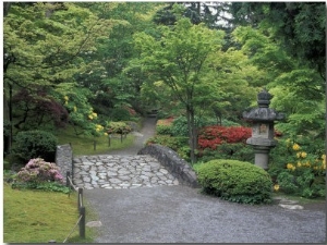 Stone Bridge and Pathway in Japanese Garden, Seattle, Washington, USA