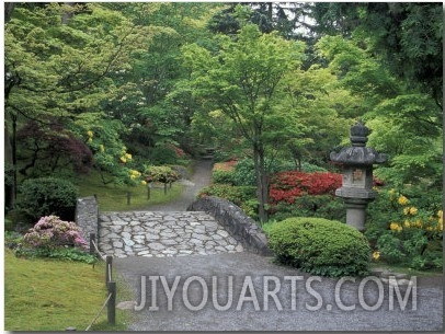 Stone Bridge and Pathway in Japanese Garden, Seattle, Washington, USA
