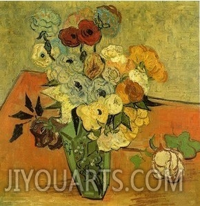Japanese Vase with Roses and Anemones
