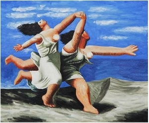 Two Women Running on the Beach