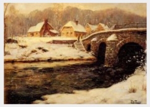 A Stone Bridge Over A Stream In Winter