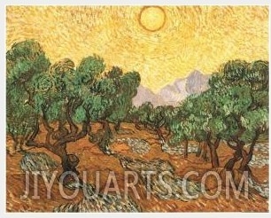 Olive Trees With Yellow Sky And Sun