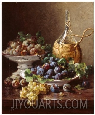 Still Life of Grapes, Plums and Wine
