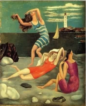 Bathe,three women in seaside