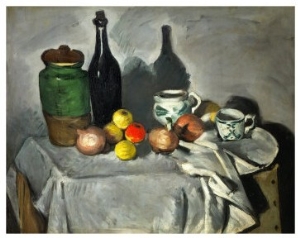 Still Life: Pots, Bottle, Cup and Fruit, circa 1871