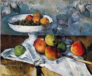 Tall plate, glass and fruit