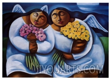 100% Handmade oil painting,Goddess Angel oil painting,Dos Angeles by Jaime Olaya