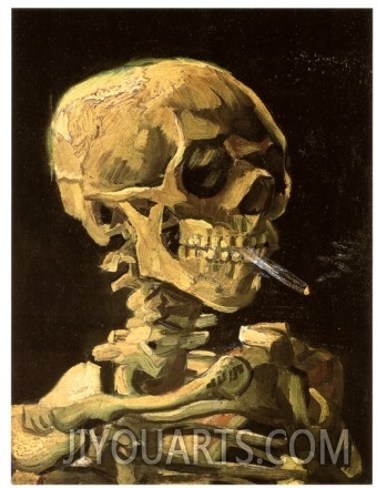 100% handmade oil painting,abstract figures painting,Skull with Burning Cigarette by Vincent Van Gogh