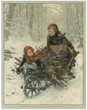 Oil painting reproduction,christmas oil painting,Two Children Bring Home a Barrow Load of Firewood for the Christmas Fire,E. Blume art work