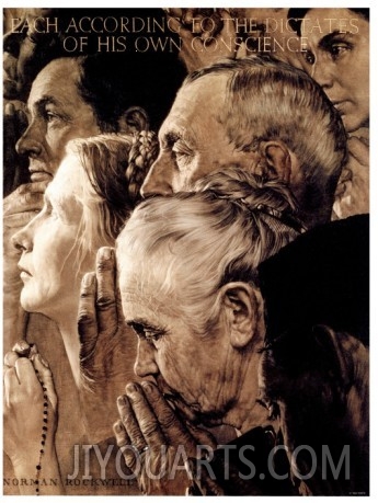 100% handmade oil painting,christianity painting,"Freedom of Worship", February 27,1943,Norman Rockwell oil  painting