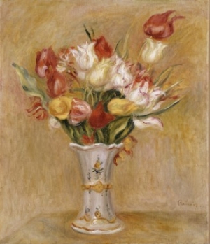 100% handmade oil painting,botanical oil painting of Tulips by pierre auguste renoir