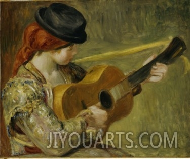 100% handmade oil painting,portrait of Girl with a Guitar 1897 by Pierre Auguste Renoir