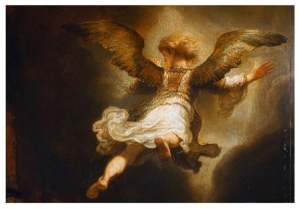 Painting on canvas,Angel oil painting of Detail of Angel Raphael Leaving Tobit and His Family by Rembrandt Van Rijn