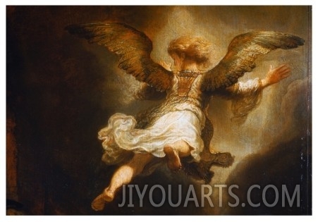 Painting on canvas,Angel oil painting of Detail of Angel Raphael Leaving Tobit and His Family by Rembrandt Van Rijn