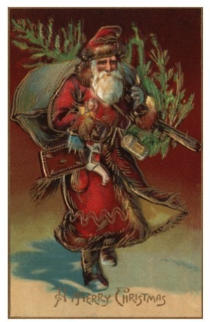 Painting on canvas,christma oil painting,Christmas Greeting  Santa with Gifts No. 2