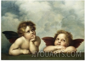 Christianity painting,Painting of Cherubim After a Detail of Sistine Madonna by Raphael
