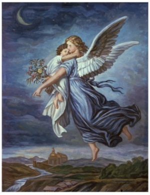 Christianity oil painting of The Guardian Angel by Wilhelm Von Kaulbach