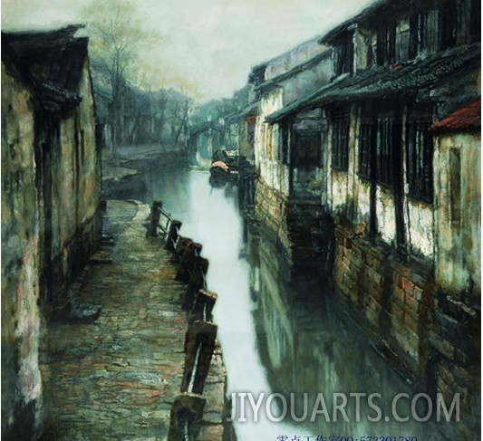 Fine Chinese water village  landscape III