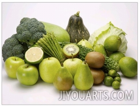 Stack of green fruits and vegetables