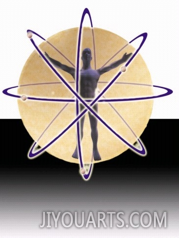Male Figure in Atom with Electrons