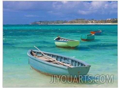 Small Fishing Boats in the Turquoise Sea, Mauritius, Indian Ocean, Africa I