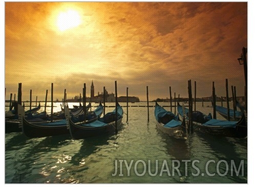 Venice,Veneto,Italy,Gondolas Tied at the Bacino Di San Marco