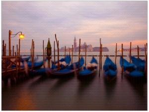 Anchored Gondolas at Twilight, Venice, Italy