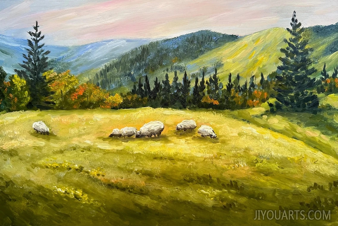 Sheep Painting Print Sheep Oil Painting Original Art Farm Animals Art Pastoral Lamb Painting Sheep Artwork Farmhouse Wall Art