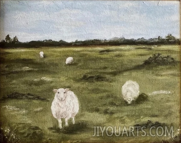 SHEEP VI Art Print   Unframed Sheep Oil Painting Print   Ewe Oil Painting Print   Countryside Original Oil Art Painting   Spring Sheep Art