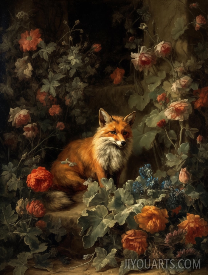Fox in the Garden ， Fox Painting ， Oil Painting