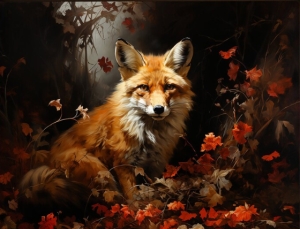 Fox Painting， Wall Art ，Animal Portrait ，Fox Oil Painting Art， Matte Print